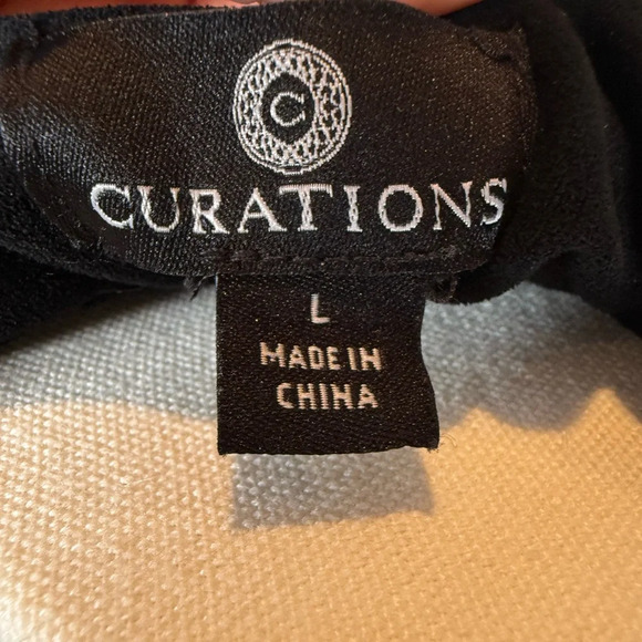 Curations Open Front Faux Suede Duster Black w/ Silver Embroidery Women’s Large - Picture 9 of 11